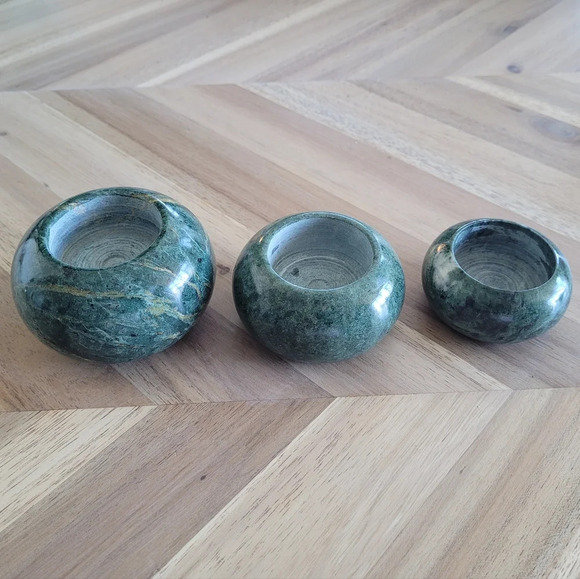 MCM Vintage Stone Green Marble Tealight Candle Holders  - Romantic Retro - Picture 2 of 4